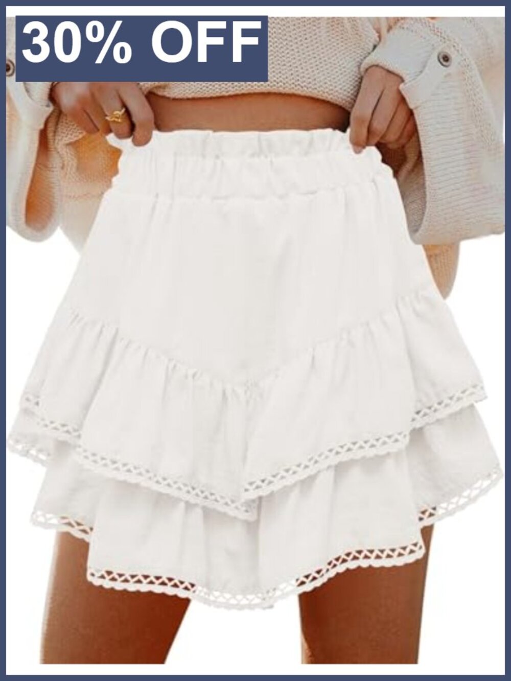 LOMON Flowy Skorts for Women Tiered Ruffle High Waist Crochet Mini Skirt